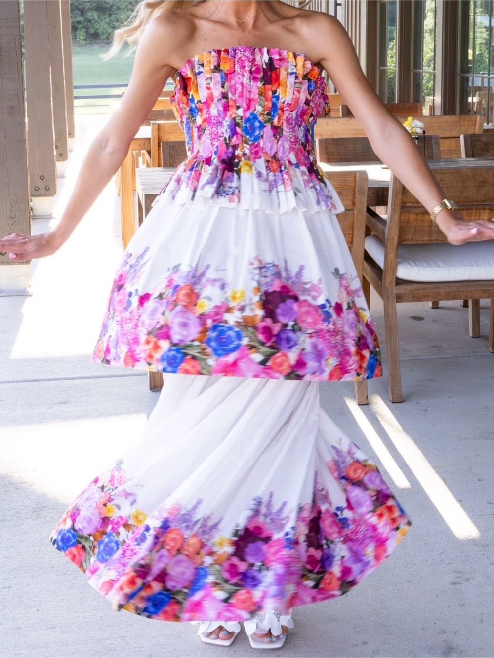 Elliatt Alice Tiered Gown in Ombre Floral